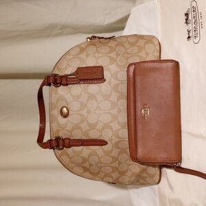 Coach Signature Dome Satchel and Continental Wallet in Brown/Tan
